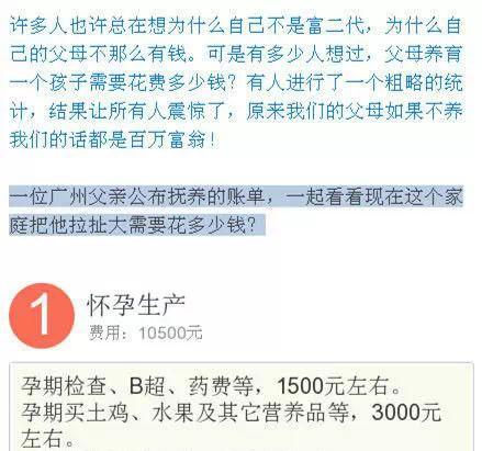 家长公布养孩子账单至少40万