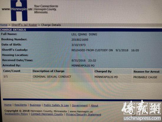 明尼苏达州贺尼平县警察局的监狱名单(侨报记者摄)